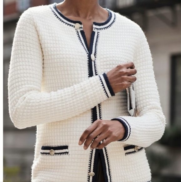 J. Jill Blue and White Cardigan Sweater - Picture 2 of 9